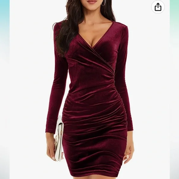burgundy cocktail dress amazon Velvet Long Sleeve Dresses EXCHIC Women's Elegant Velvet Long Sleeve Maxi Dress Evening 4-condition_4-stars Figure Skating Dress for Color:BLACK-NUDE you must wrap the